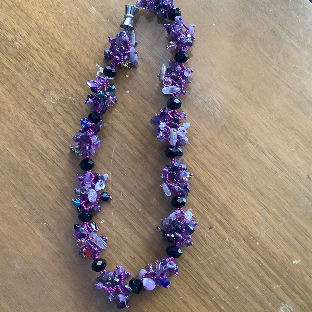 Purple and Black Beaded Necklace